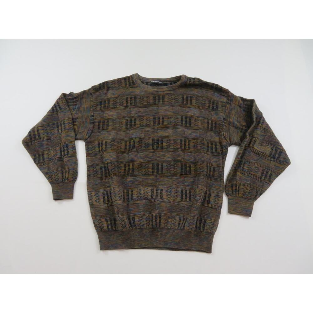 Porto Cruz Sweater, Knit Pullover, Black Yellow Blue Orange Sz XL 1990s